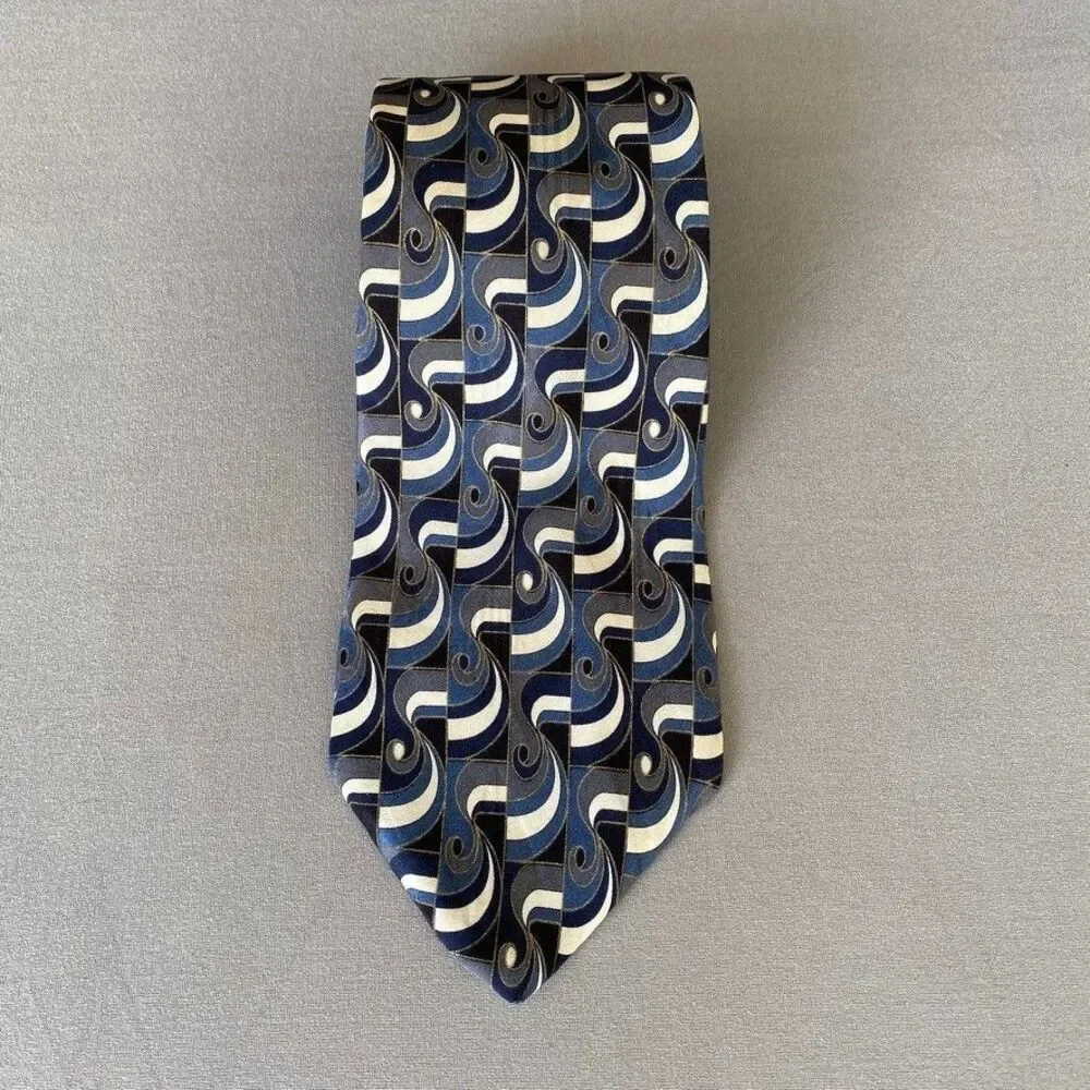 Zylos George Machado 100% Italian Silk Tie Blue Geometric USA 4